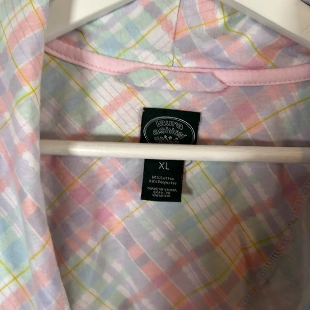 Vintage Laura Ashley Pastel Plaid Short Robe Size XL